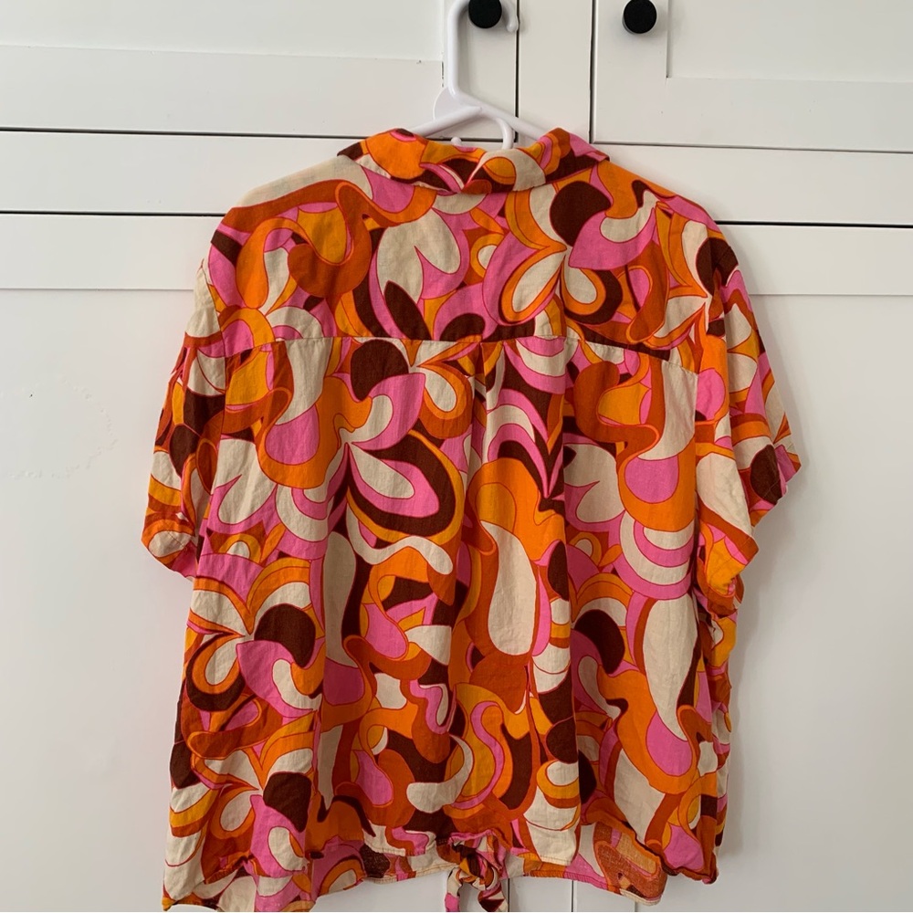 Ava & Viv Orange Pink Floral Button Linen Shirt Size 3X - Picture 7 of 7